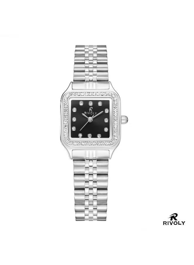 Women's wristwatch with a stainless steel bracelet and a zircon-studded dial.